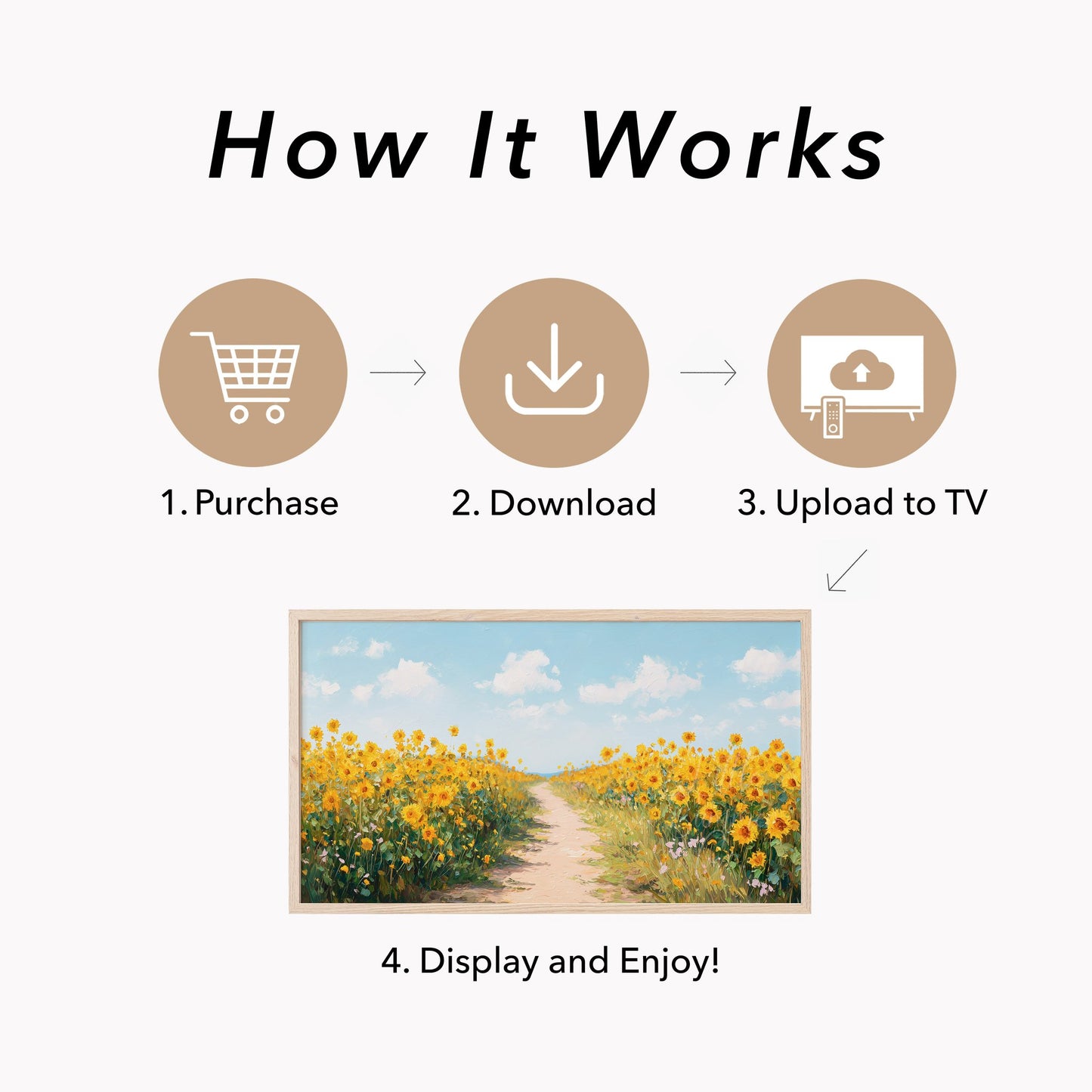 Sunflower Field Path Frame TV Art displayed on a TV