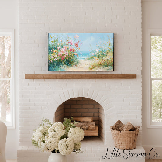 Coastal Wildflowers Beach Path Frame TV Art displayed on a TV