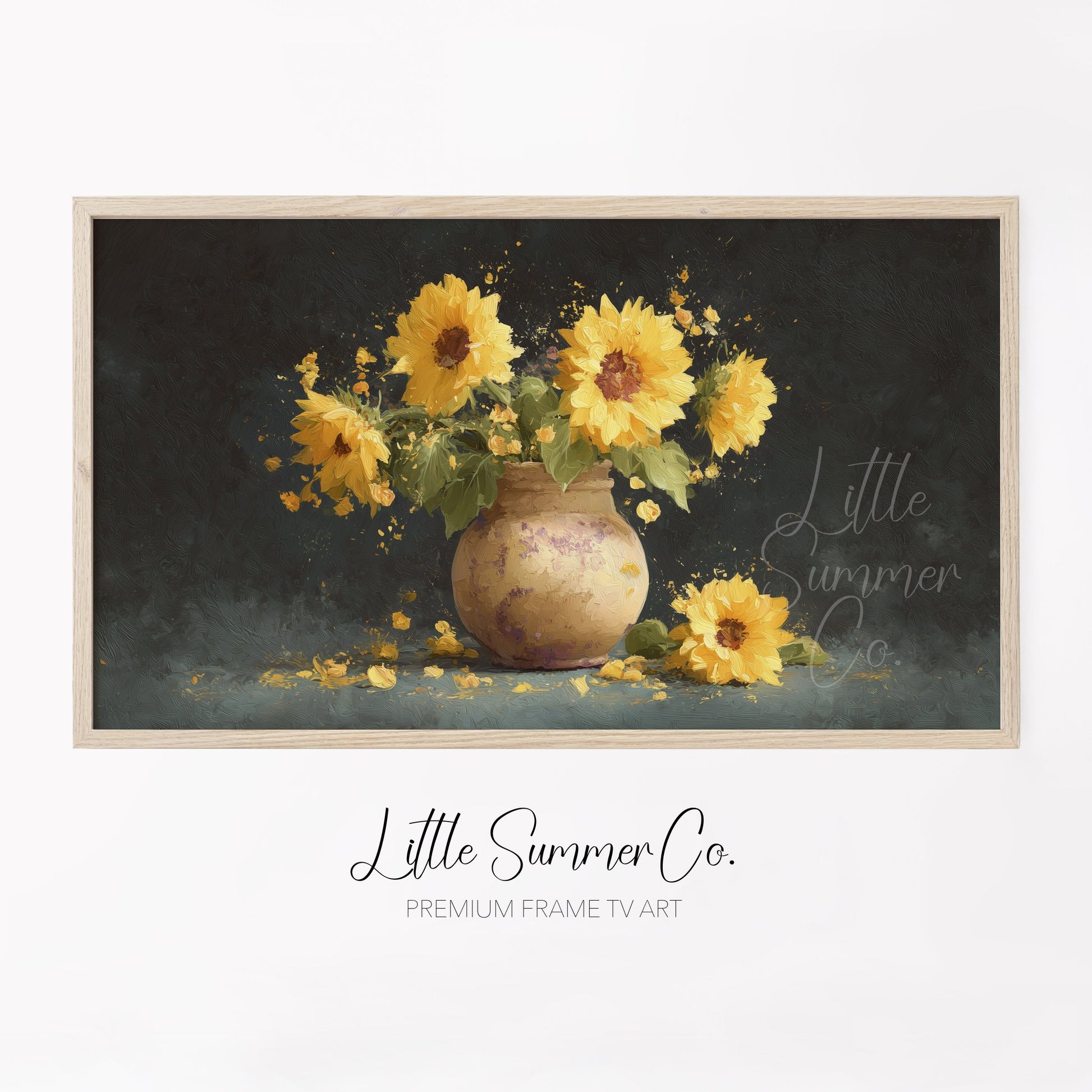 Sunflowers in Rustic Vase Frame TV Art displayed on a TV