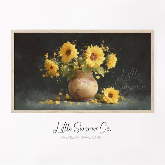 Sunflowers in Rustic Vase Frame TV Art displayed on a TV