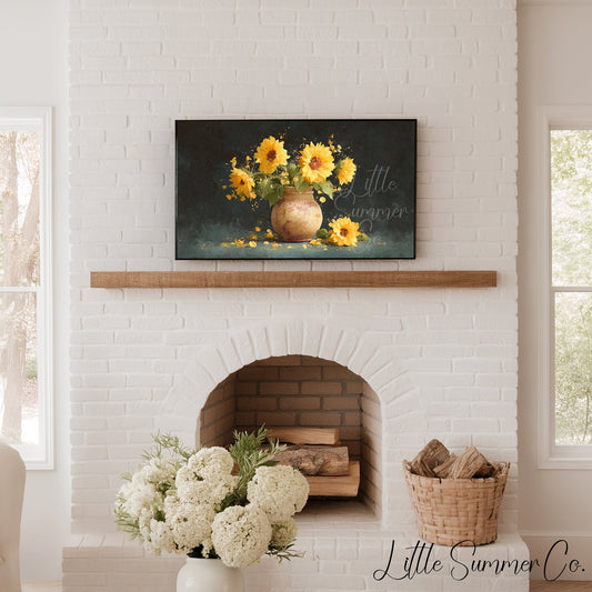 Sunflowers in Rustic Vase Frame TV Art displayed on a TV
