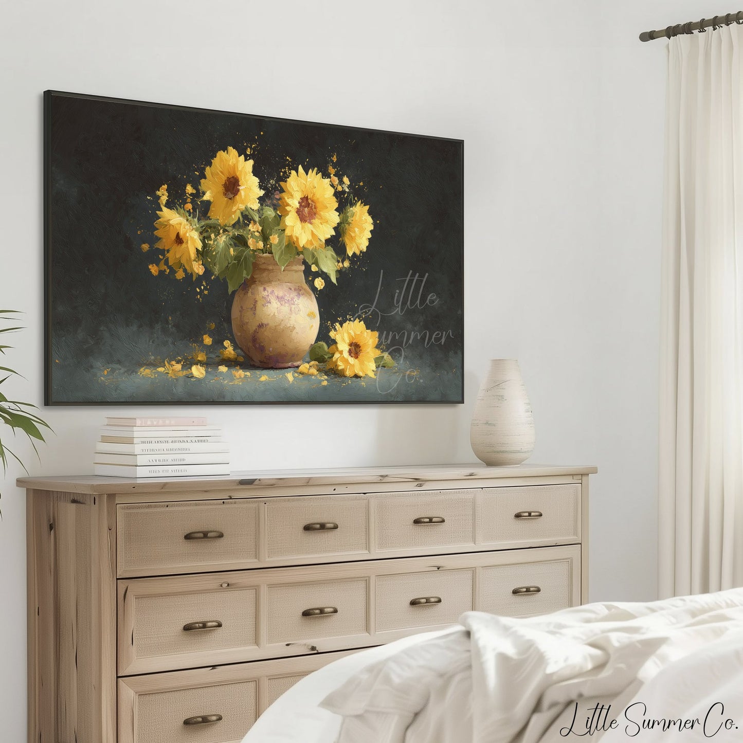 Sunflowers in Rustic Vase Frame TV Art displayed on a TV