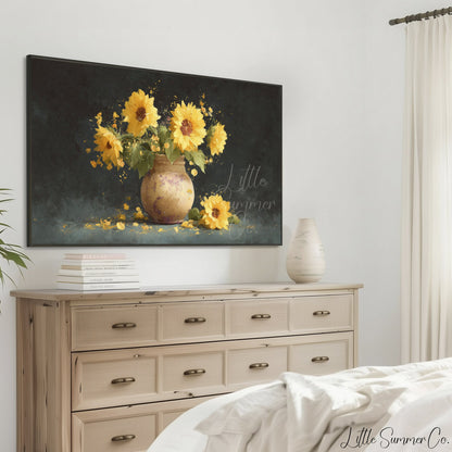 Sunflowers in Rustic Vase Frame TV Art displayed on a TV