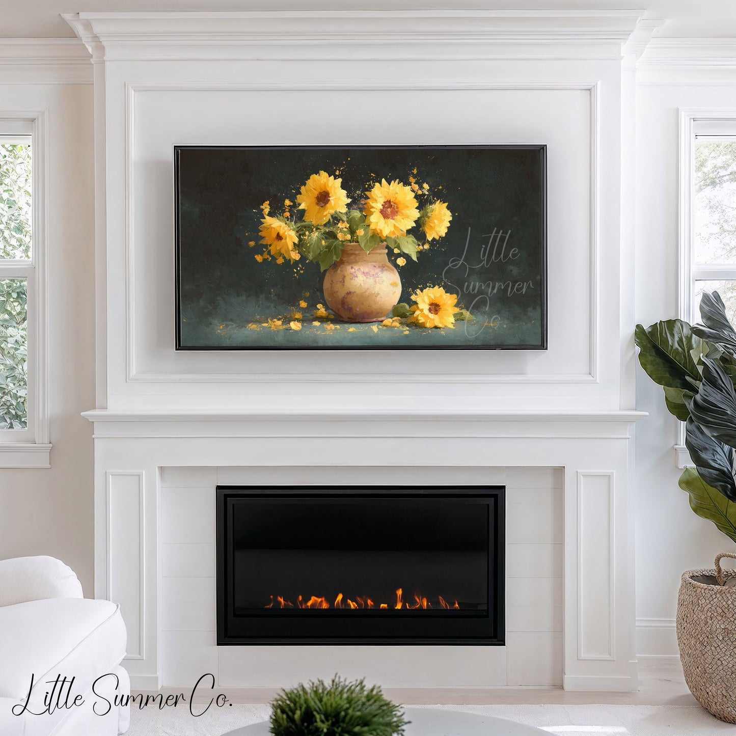 Sunflowers in Rustic Vase Frame TV Art displayed on a TV