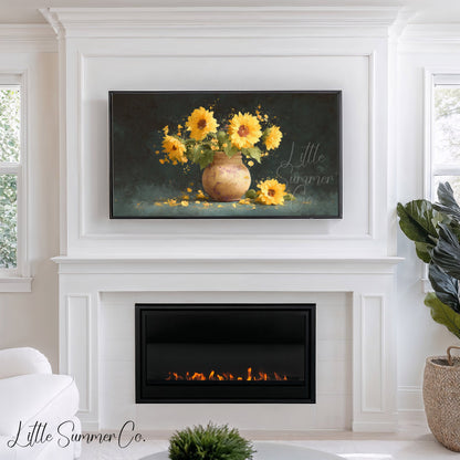 Sunflowers in Rustic Vase Frame TV Art displayed on a TV