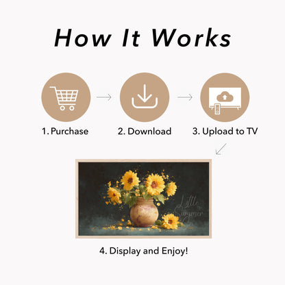 Sunflowers in Rustic Vase Frame TV Art displayed on a TV