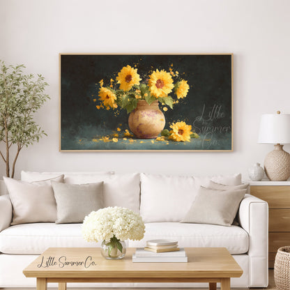 Sunflowers in Rustic Vase Frame TV Art displayed on a TV