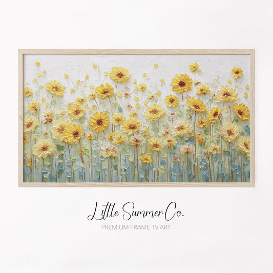 Yellow Daisy Flowers Frame TV Art displayed on a TV