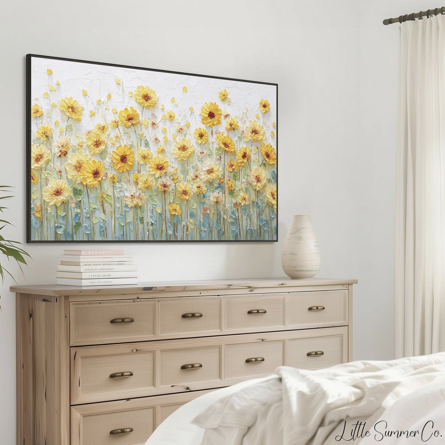 Yellow Daisy Flowers Frame TV Art displayed on a TV
