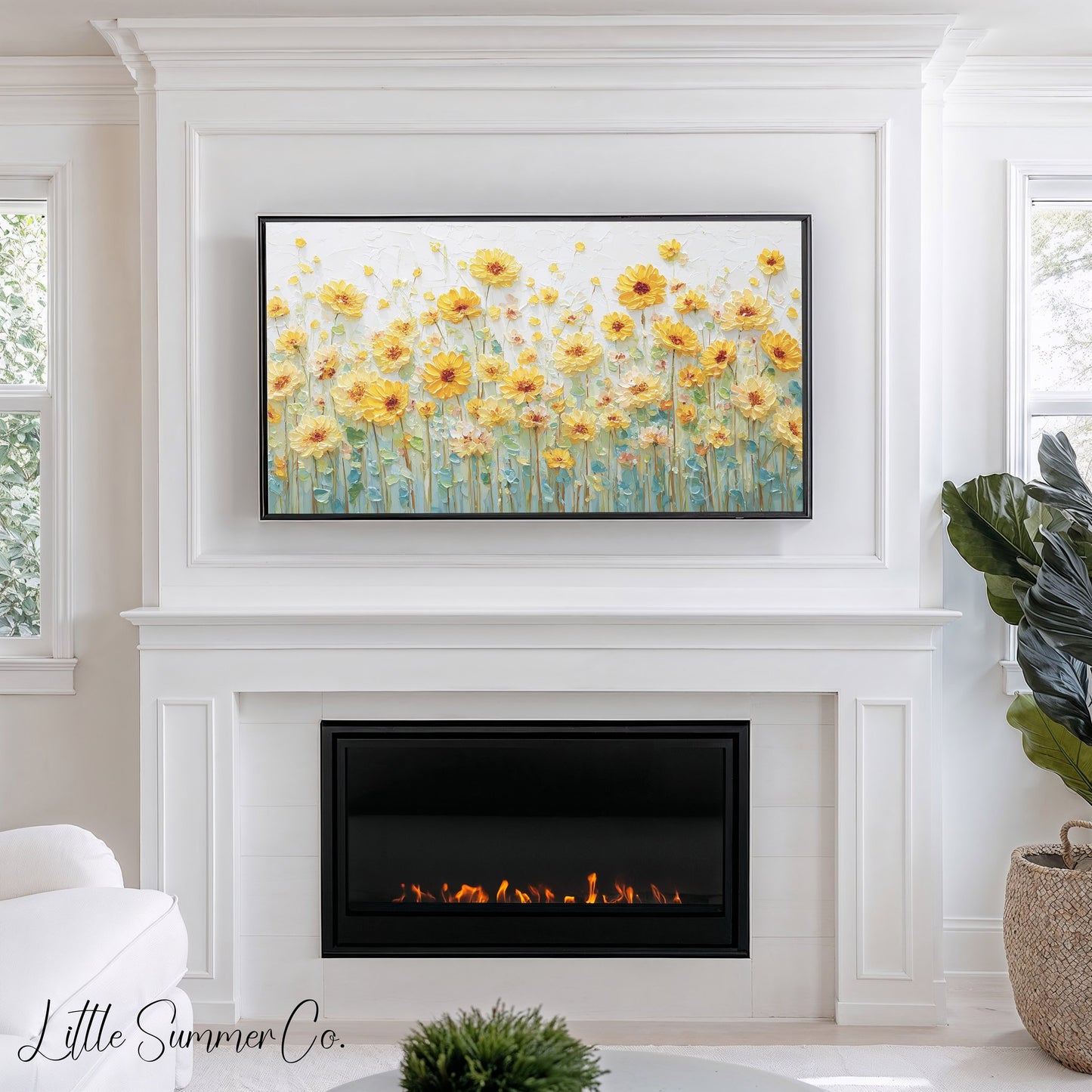 Yellow Daisy Flowers Frame TV Art displayed on a TV