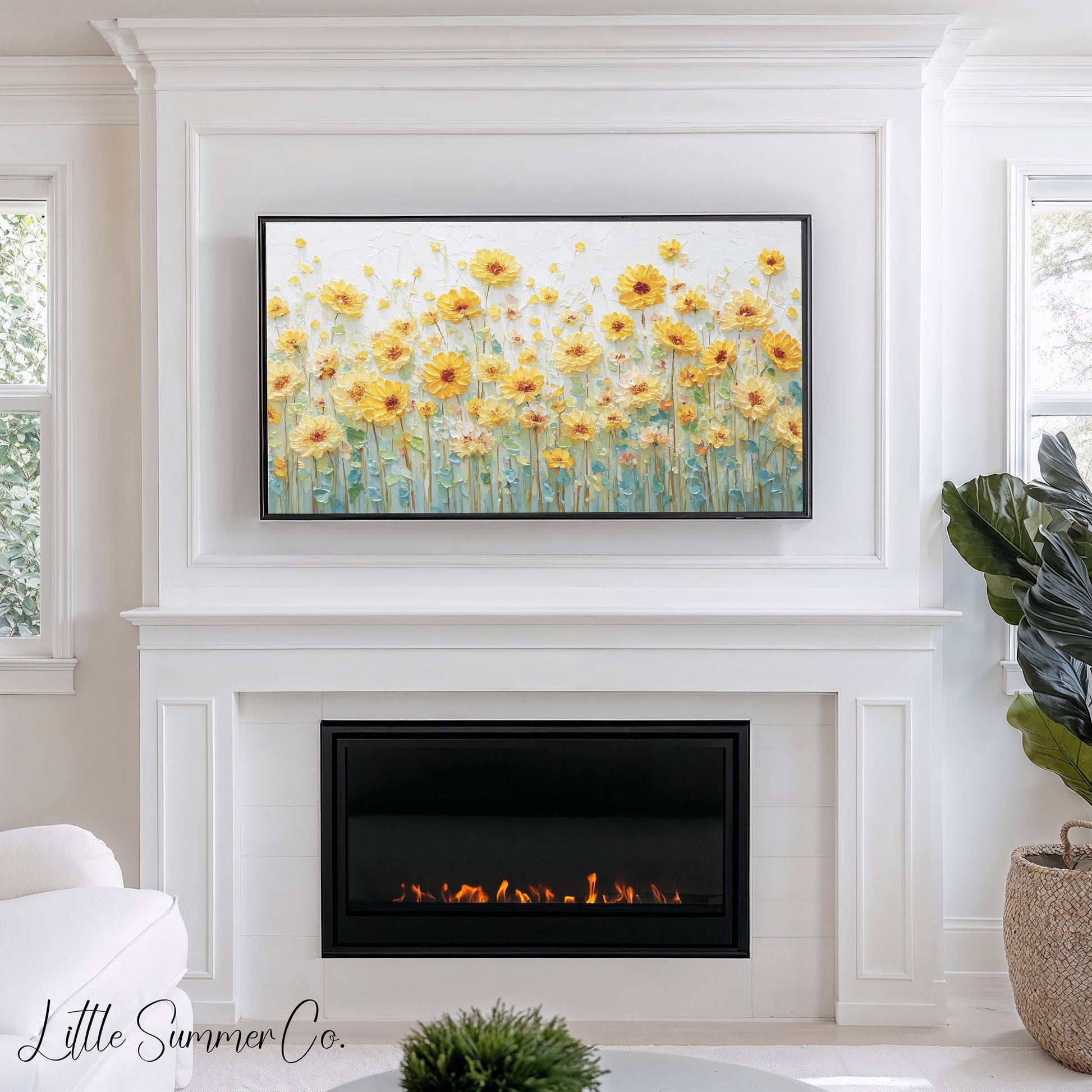 Yellow Daisy Flowers Frame TV Art displayed on a TV