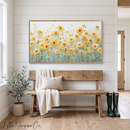 Yellow Daisy Flowers Frame TV Art displayed on a TV