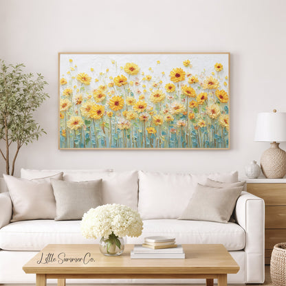 Yellow Daisy Flowers Frame TV Art displayed on a TV