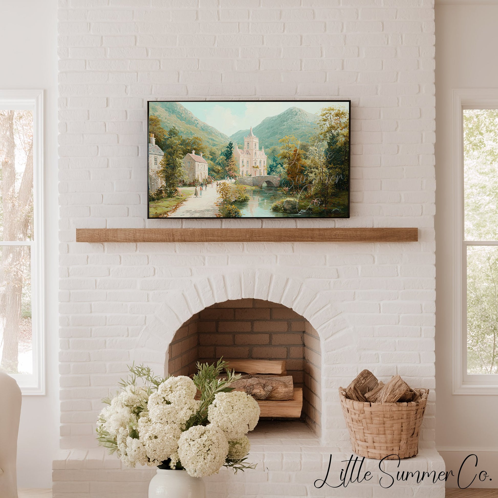 Mountain Estate Bridge Frame TV Art displayed on a TV