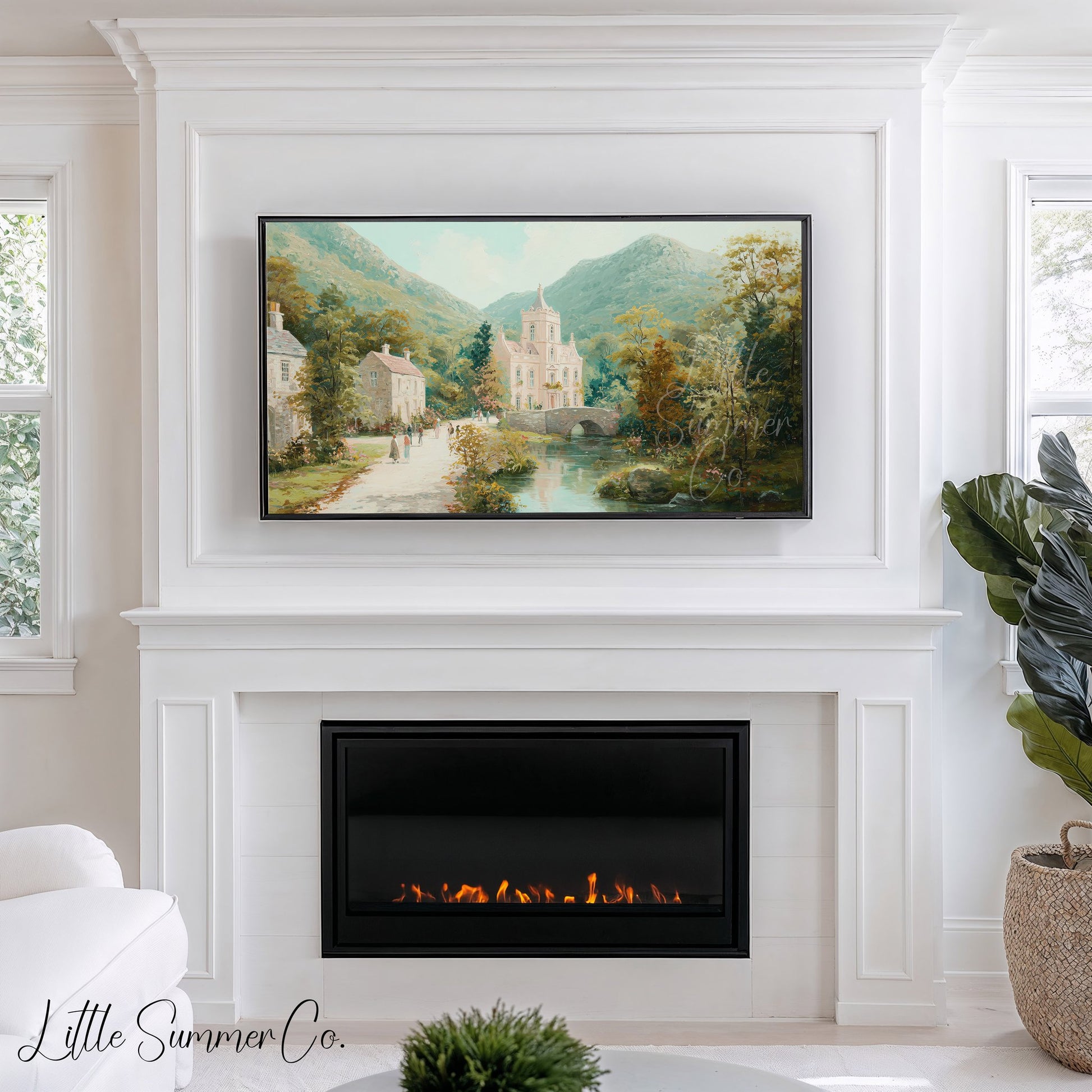 Mountain Estate Bridge Frame TV Art displayed on a TV