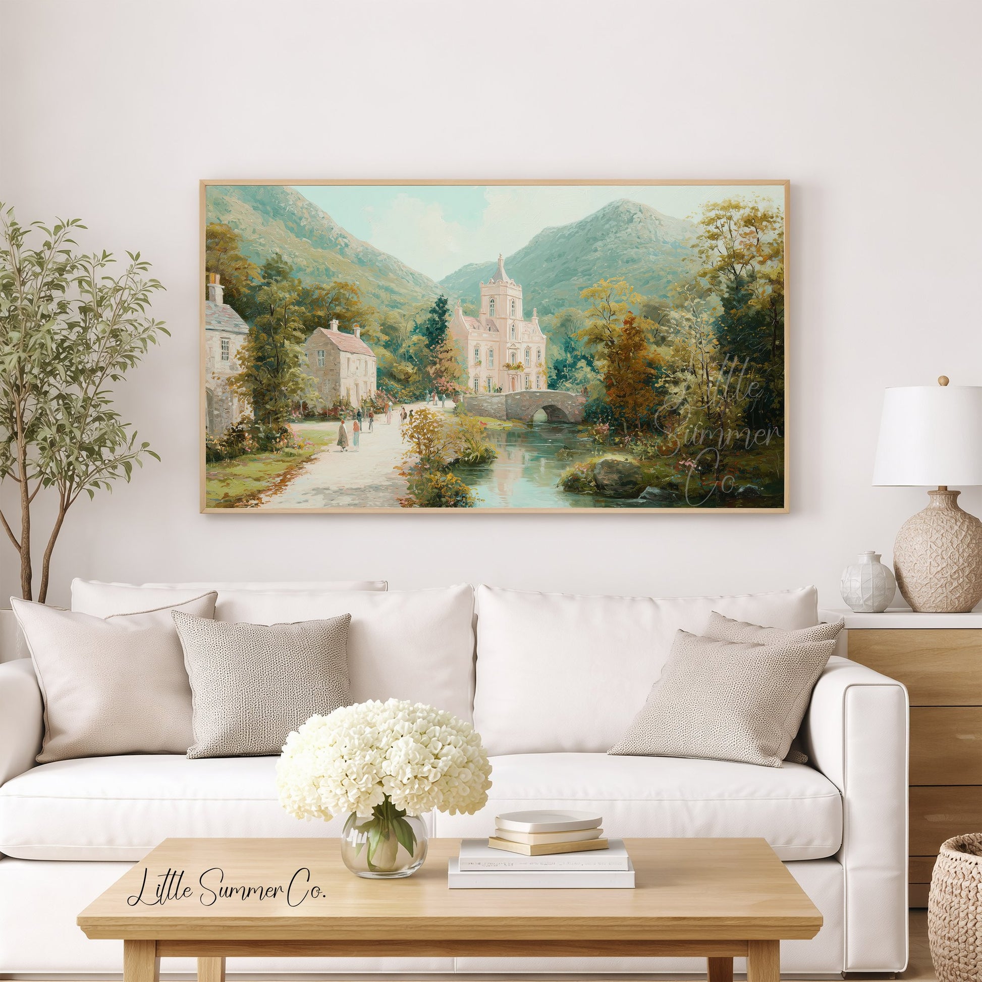 Mountain Estate Bridge Frame TV Art displayed on a TV