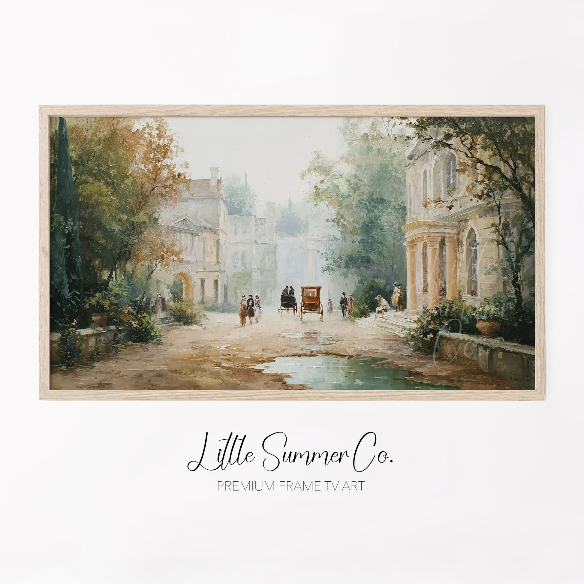 Regency Era Village Street Scene Frame TV Art displayed on a TV