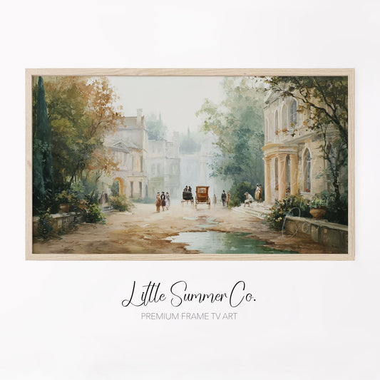 Regency Era Village Street Scene Frame TV Art displayed on a TV