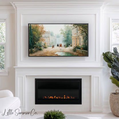 Regency Era Village Street Scene Frame TV Art displayed on a TV