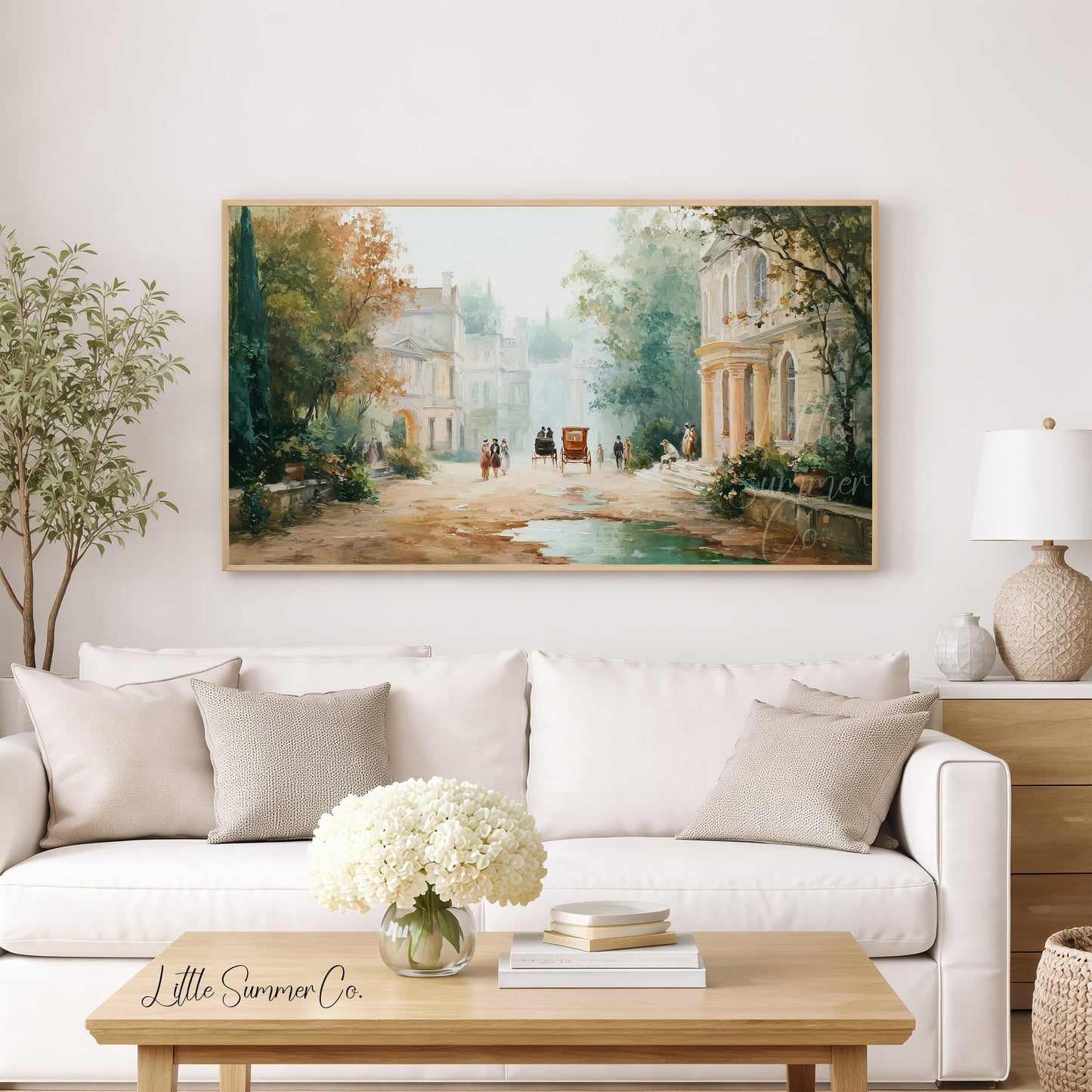 Regency Era Village Street Scene Frame TV Art displayed on a TV