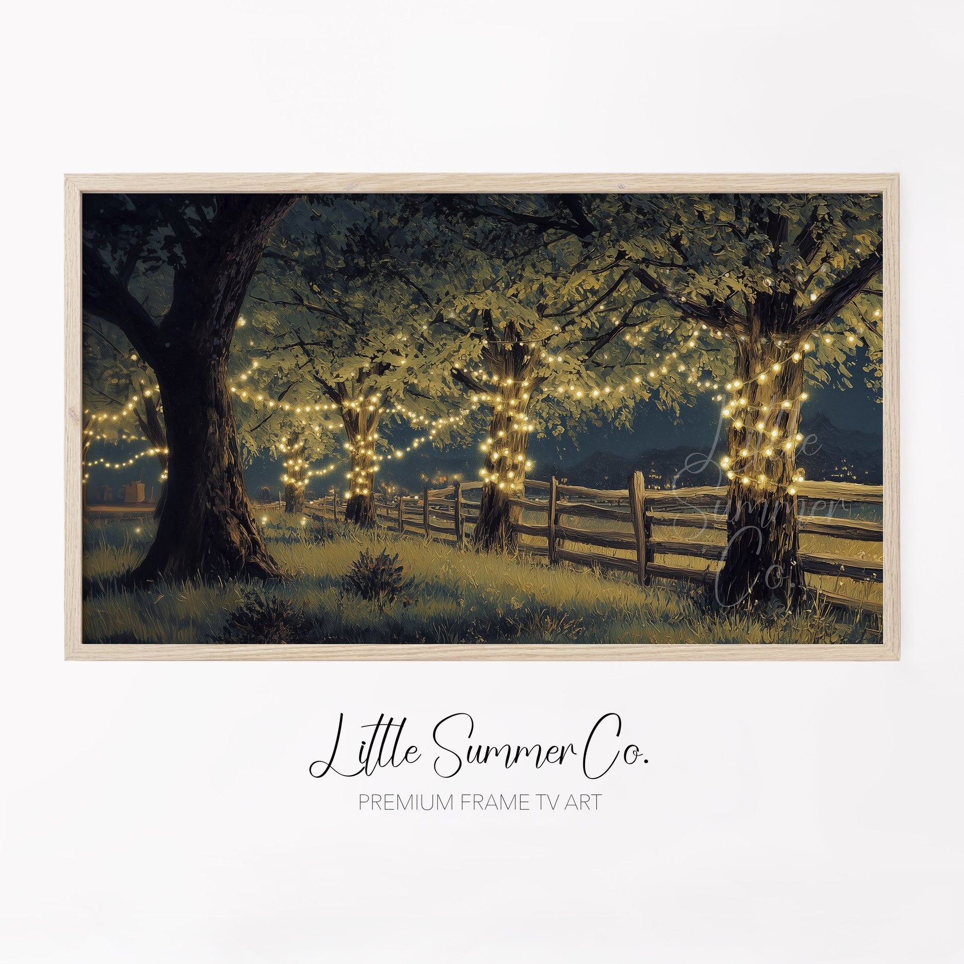 Trees with Fairy Lights Frame TV Art displayed on a TV