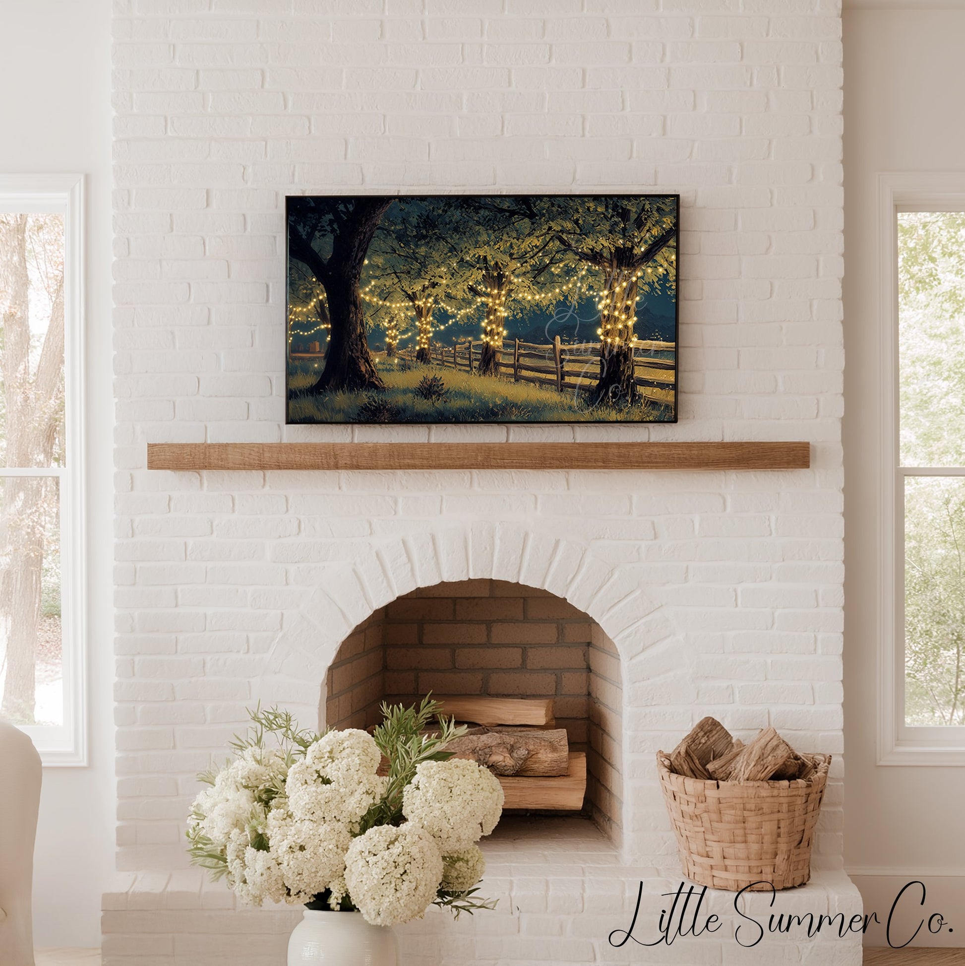 Trees with Fairy Lights Frame TV Art displayed on a TV