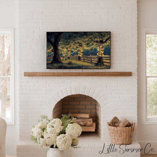 Trees with Fairy Lights Frame TV Art displayed on a TV