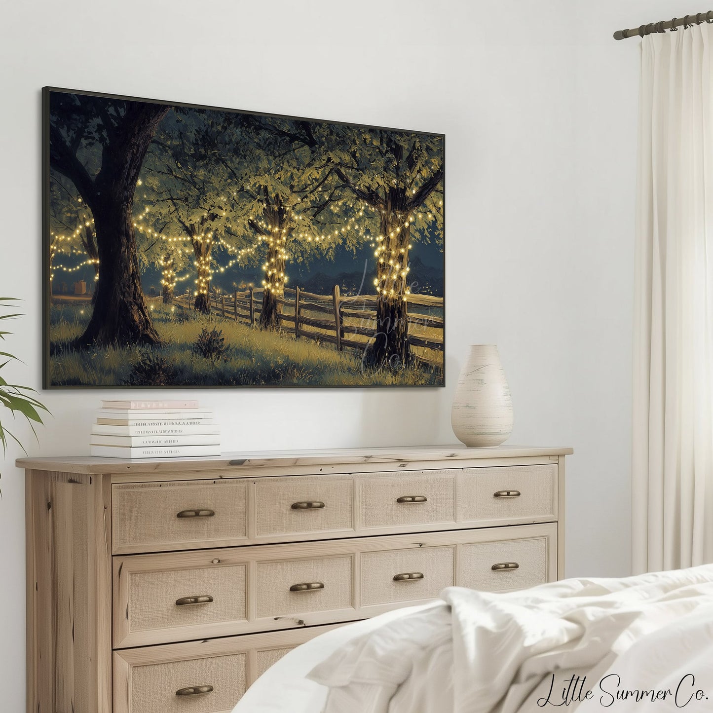 Trees with Fairy Lights Frame TV Art displayed on a TV