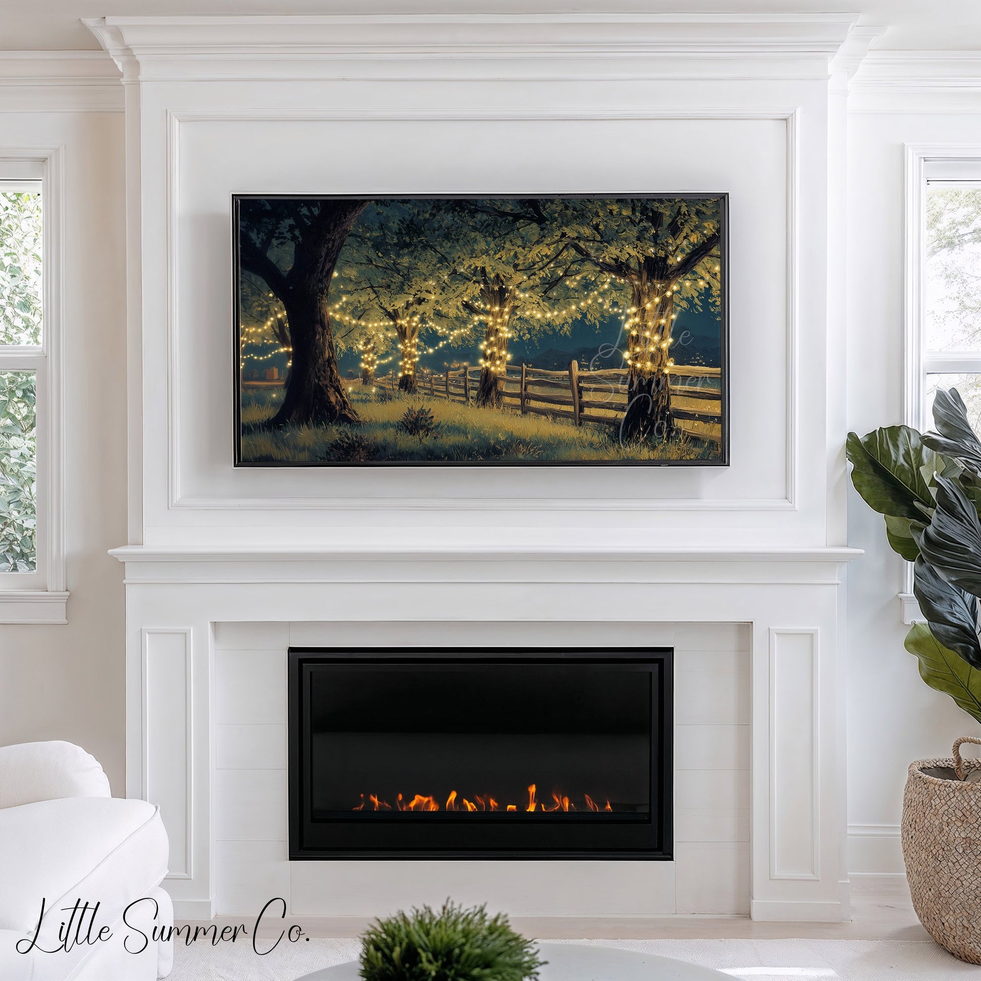 Trees with Fairy Lights Frame TV Art displayed on a TV