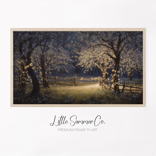 Blossom Trees with Fairy Lights Frame TV Art displayed on a TV