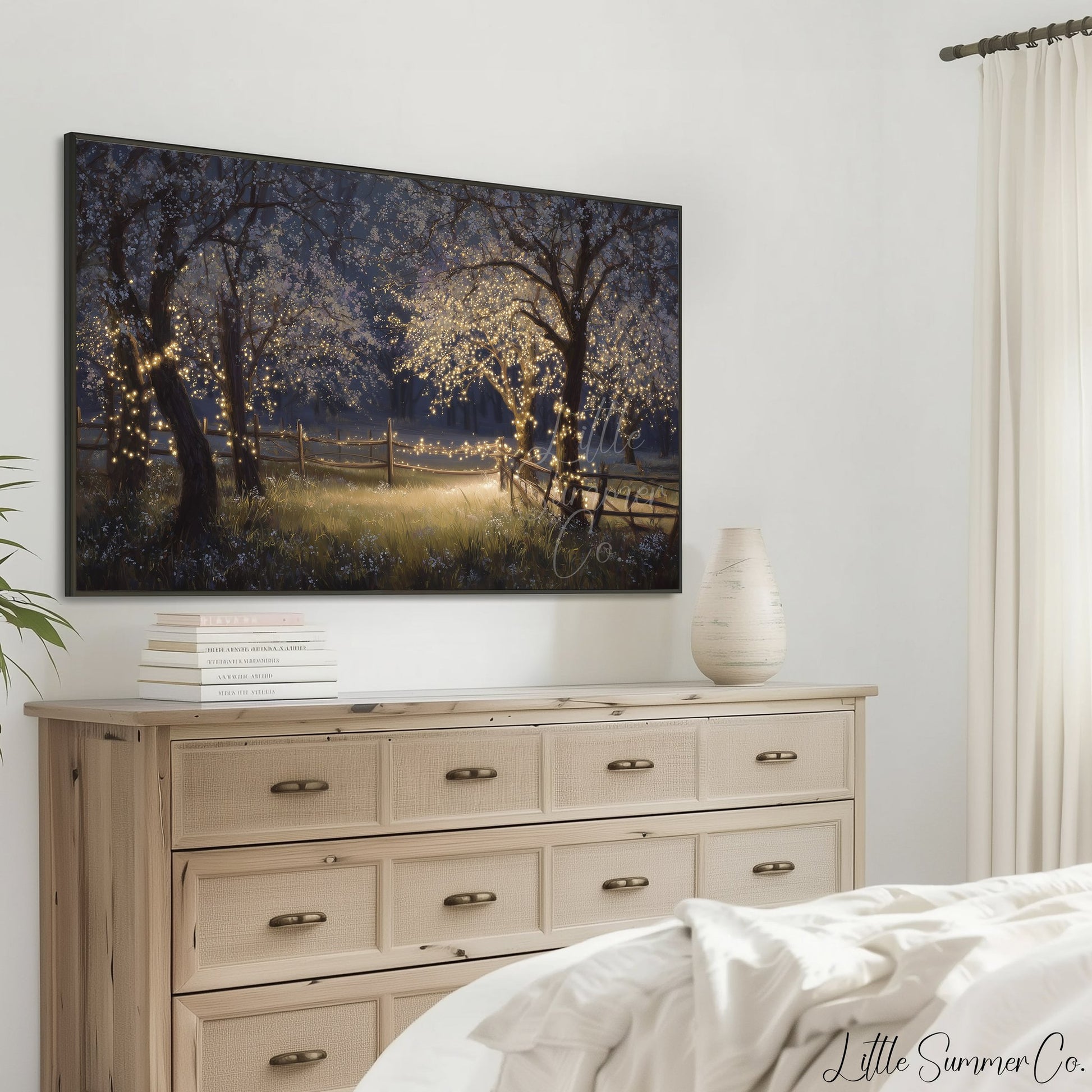 Blossom Trees with Fairy Lights Frame TV Art displayed on a TV