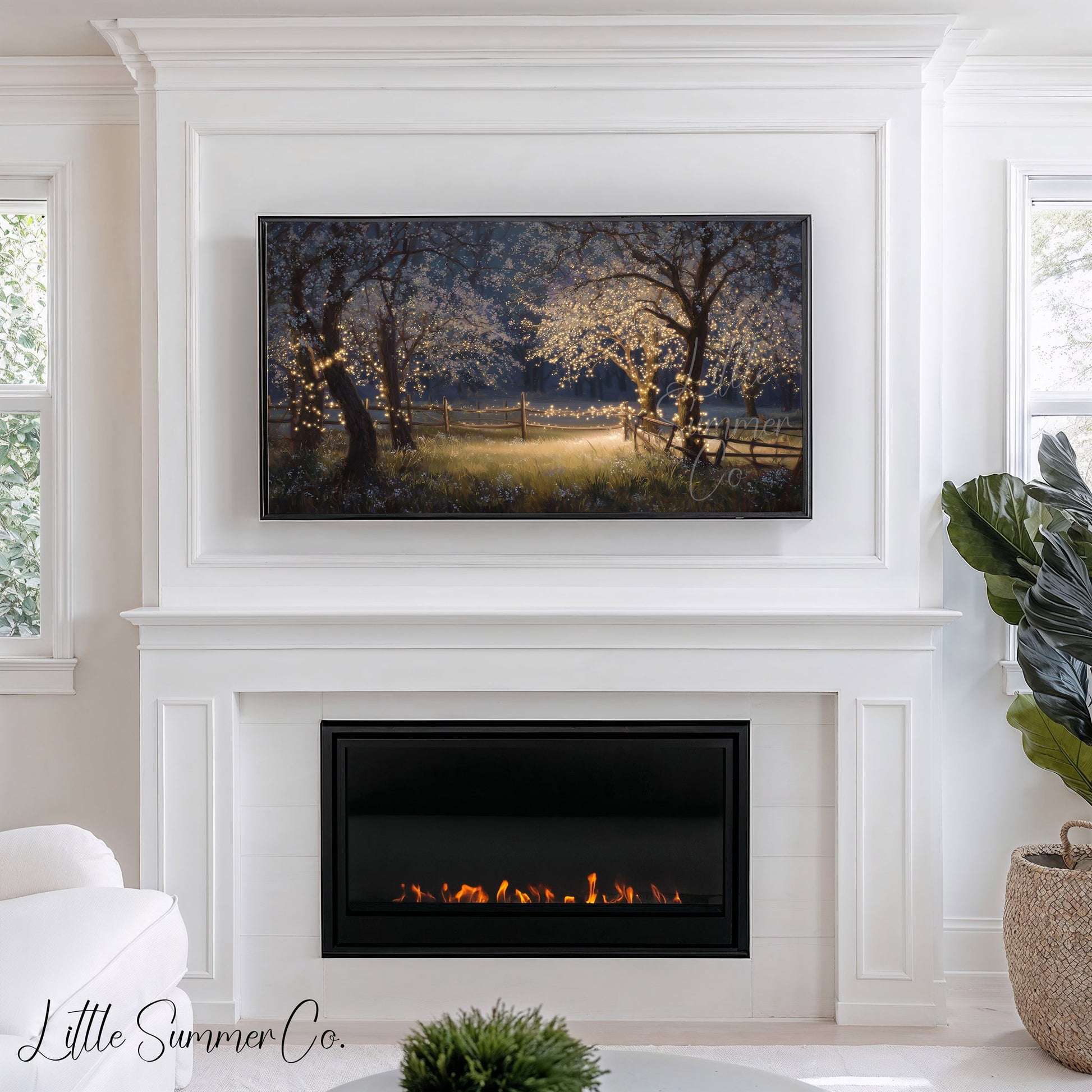 Blossom Trees with Fairy Lights Frame TV Art displayed on a TV