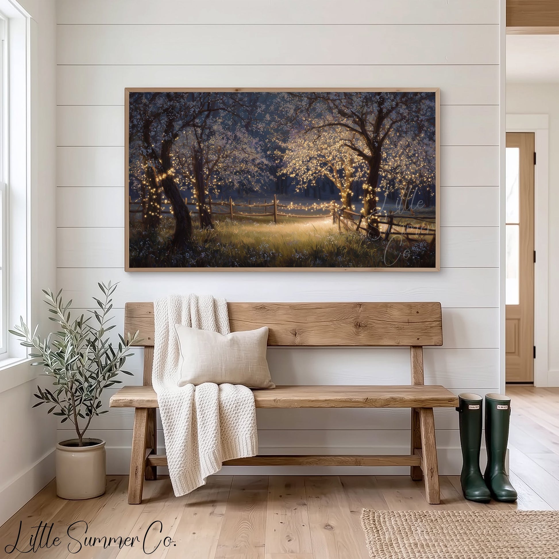 Blossom Trees with Fairy Lights Frame TV Art displayed on a TV
