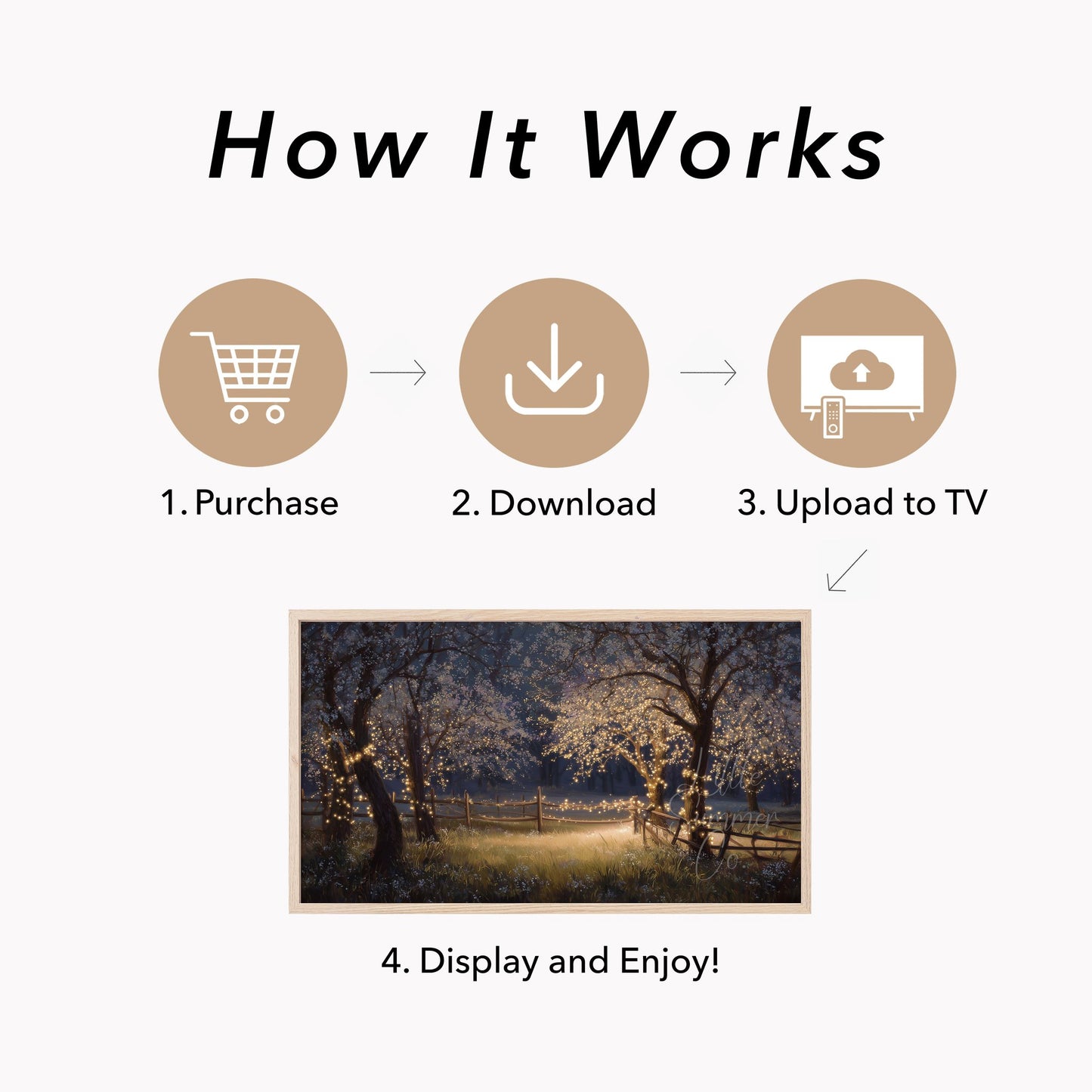 Blossom Trees with Fairy Lights Frame TV Art displayed on a TV