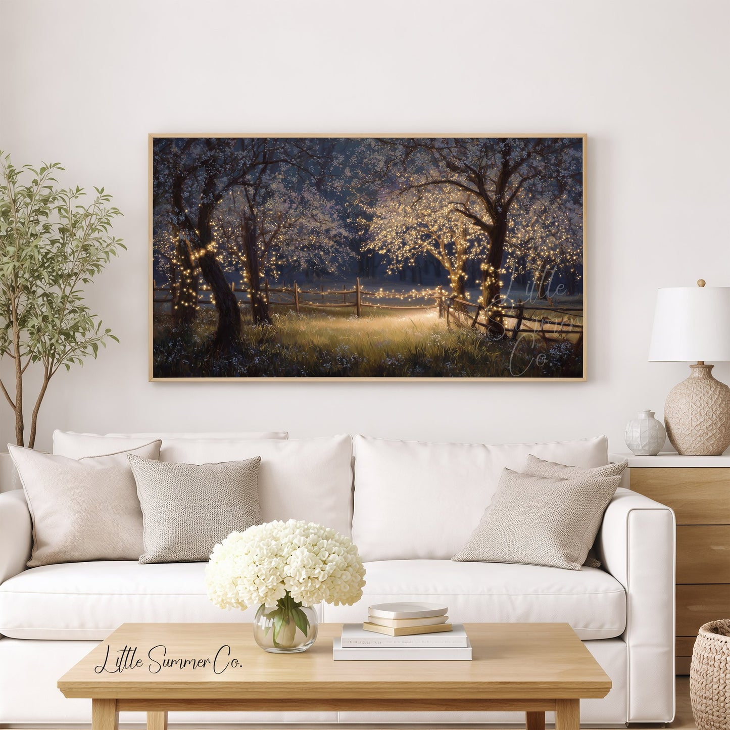 Blossom Trees with Fairy Lights Frame TV Art displayed on a TV