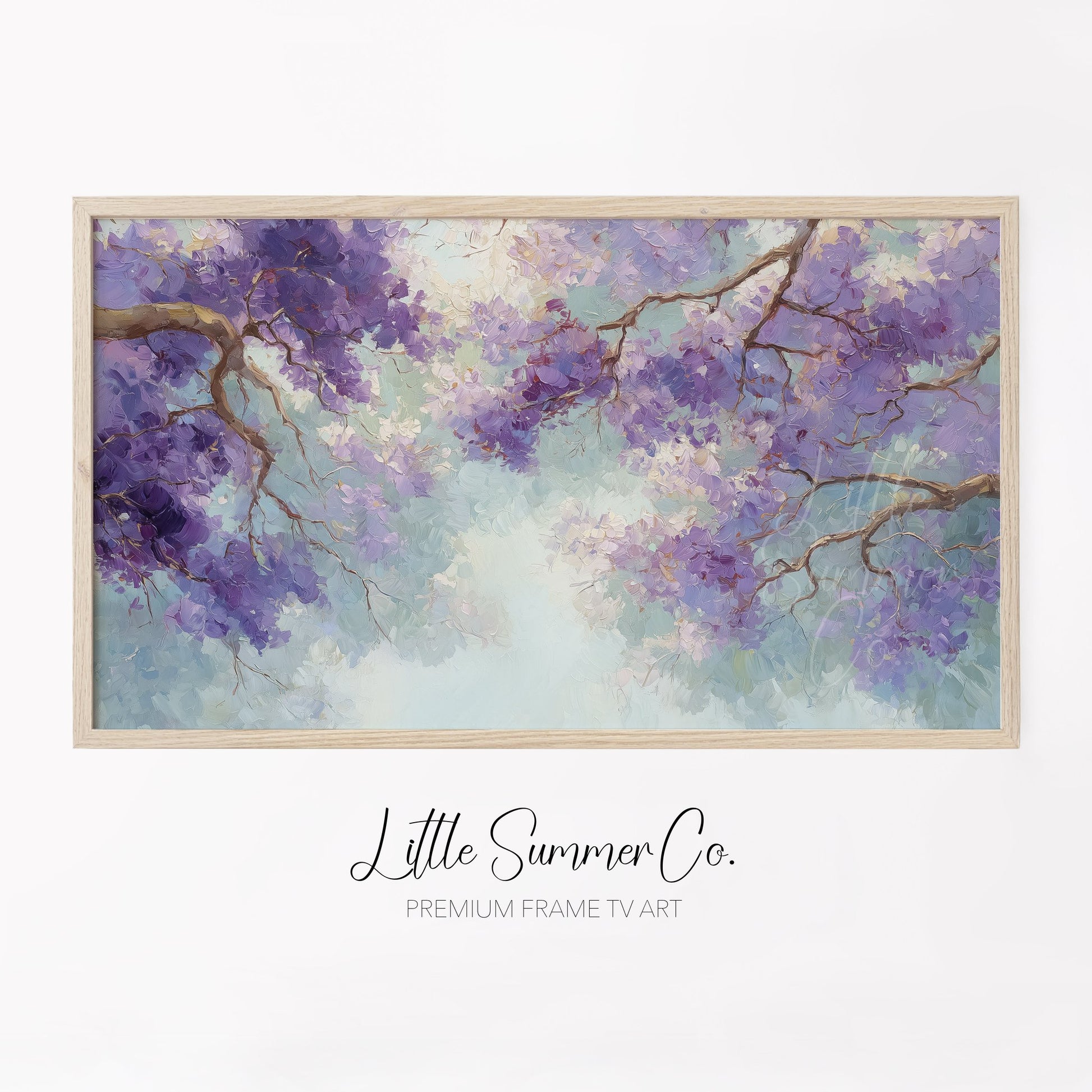 Jacaranda Blossoms Frame TV Art displayed on a TV