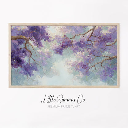 Jacaranda Blossoms Frame TV Art displayed on a TV