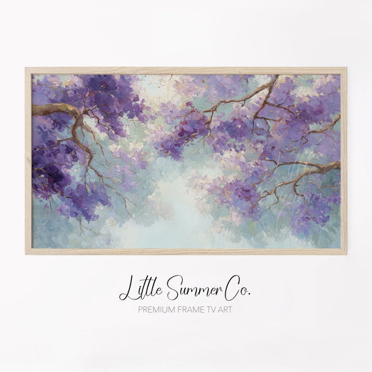 Jacaranda Blossoms Frame TV Art displayed on a TV
