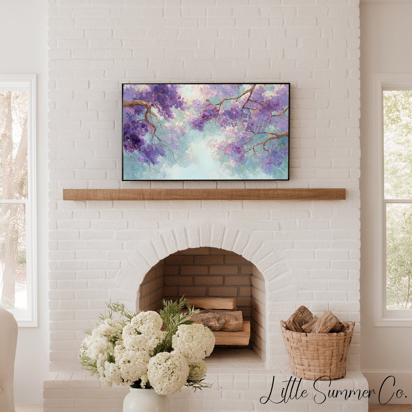 Jacaranda Blossoms Frame TV Art displayed on a TV