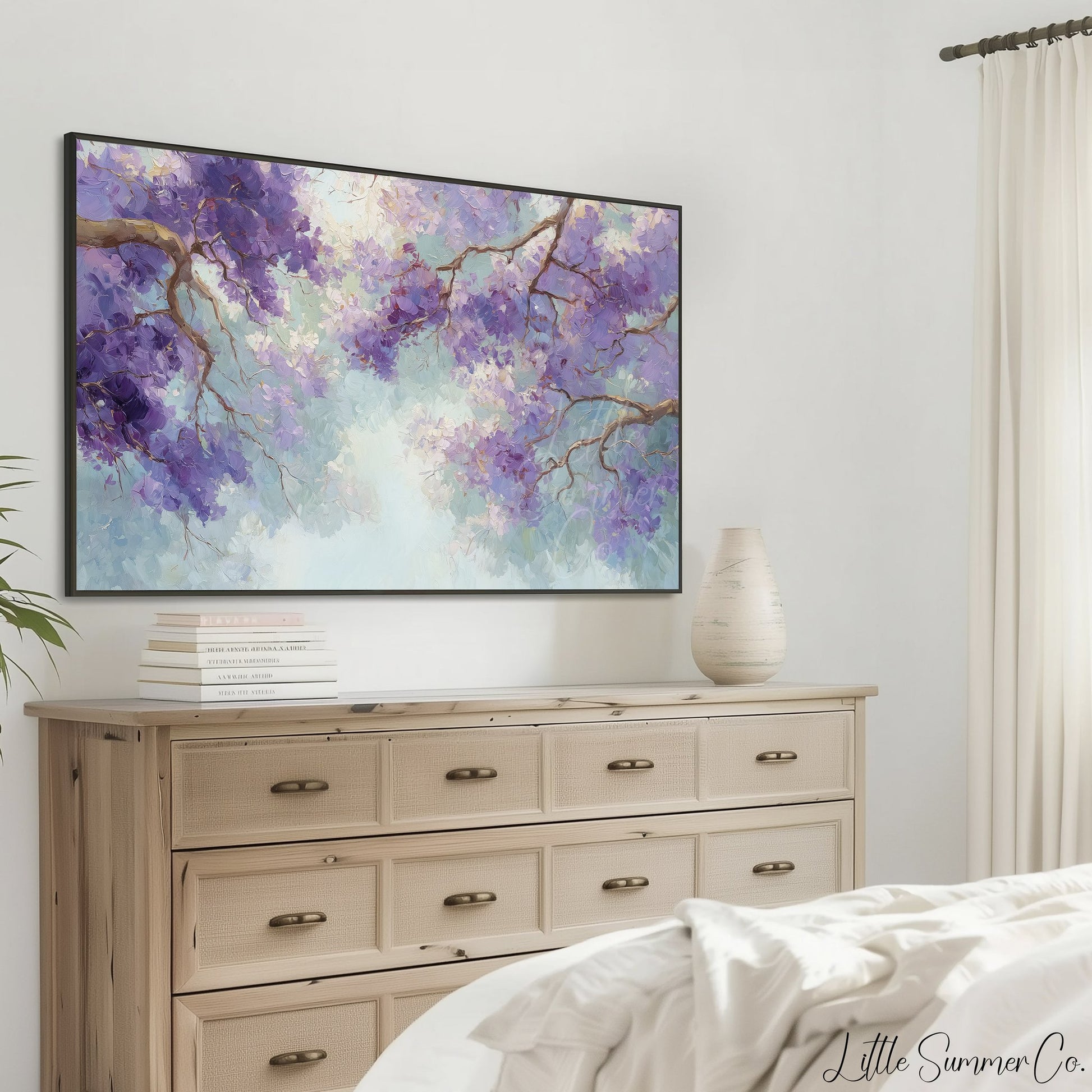 Jacaranda Blossoms Frame TV Art displayed on a TV