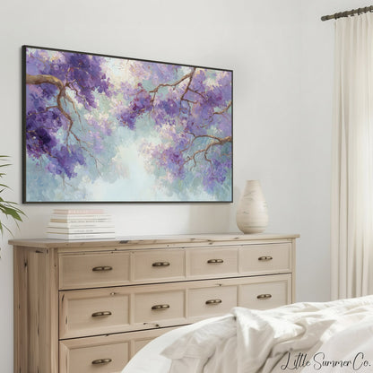 Jacaranda Blossoms Frame TV Art displayed on a TV