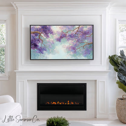 Jacaranda Blossoms Frame TV Art displayed on a TV