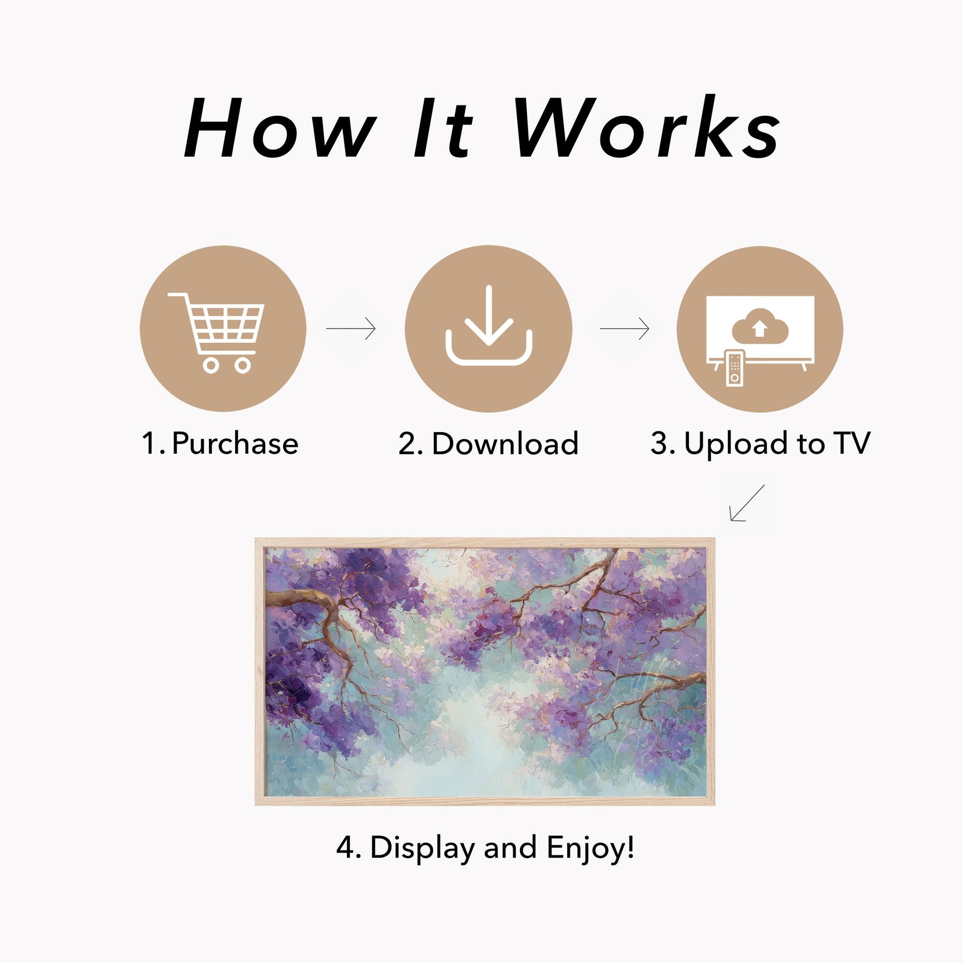 Jacaranda Blossoms Frame TV Art displayed on a TV