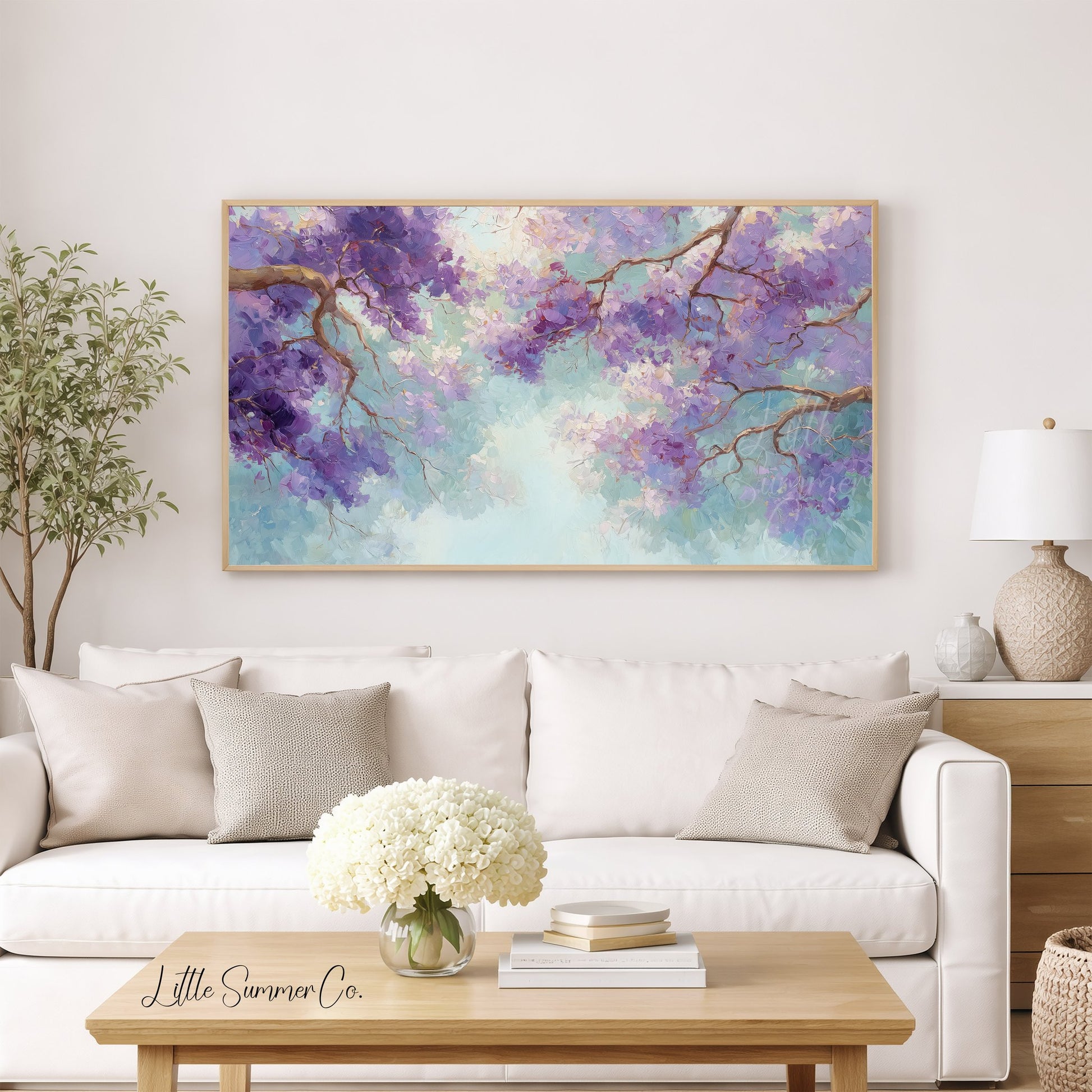 Jacaranda Blossoms Frame TV Art displayed on a TV