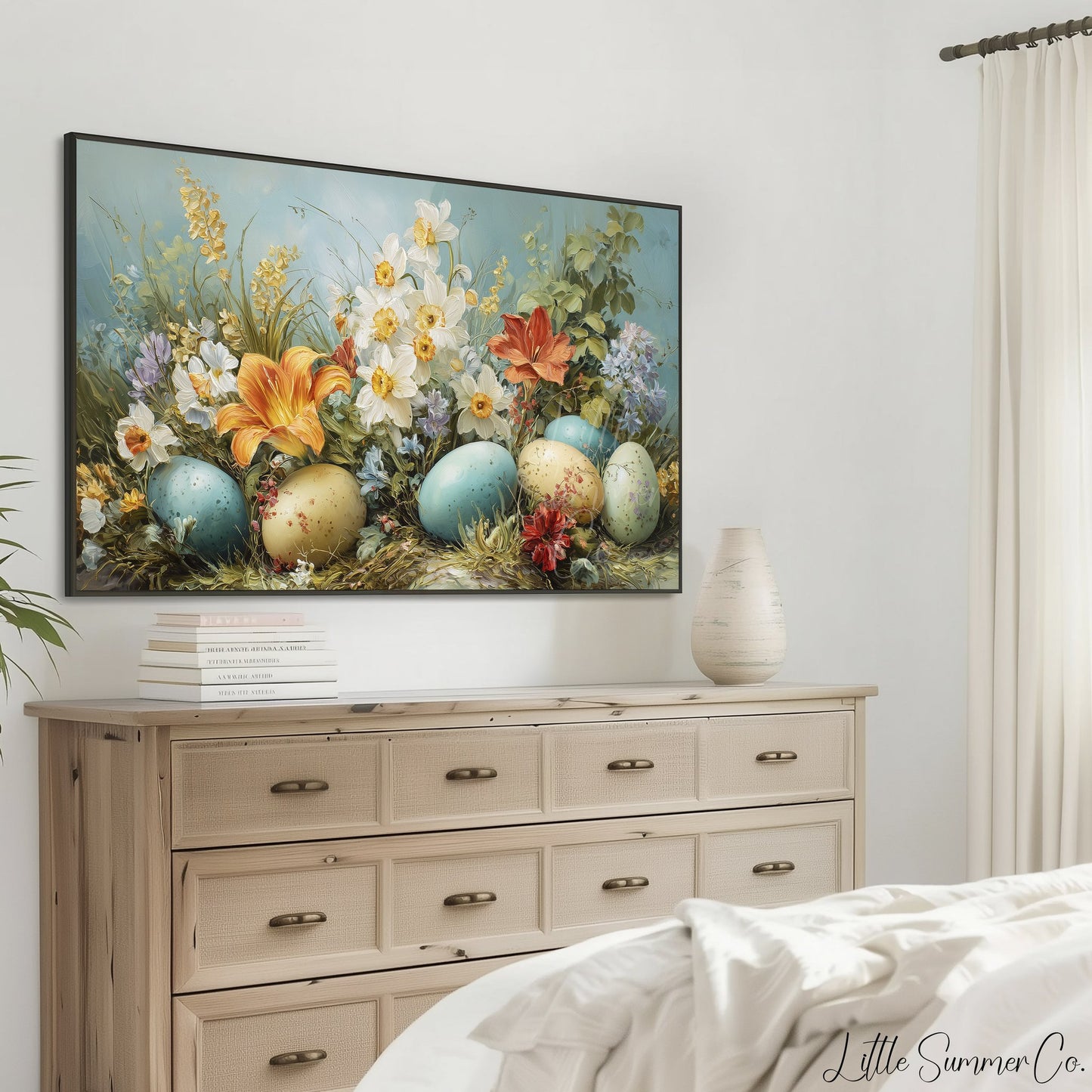 Easter Eggs and Spring Flowers Frame TV Art displayed on a TV