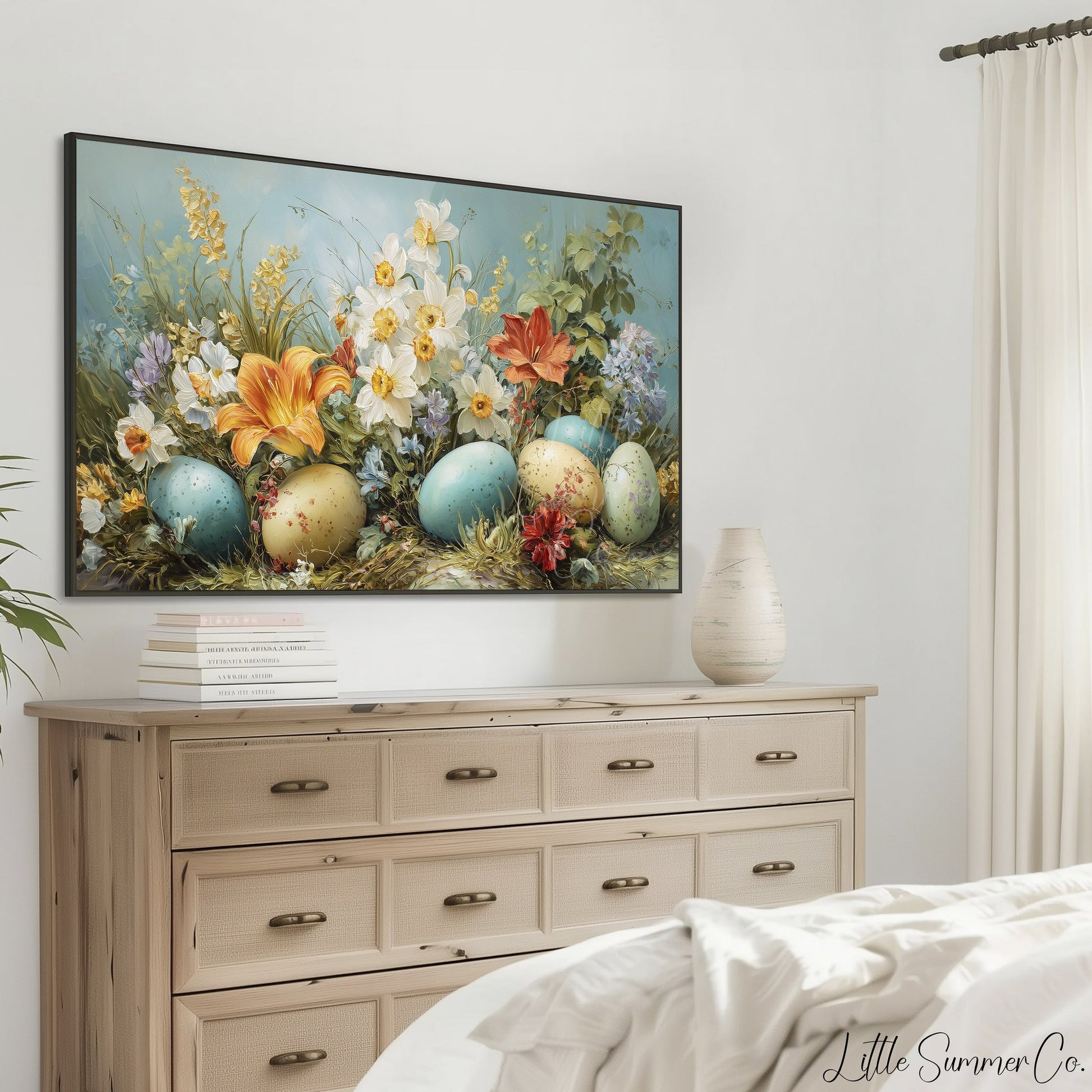Easter Eggs and Spring Flowers Frame TV Art displayed on a TV