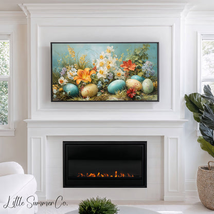 Easter Eggs and Spring Flowers Frame TV Art displayed on a TV