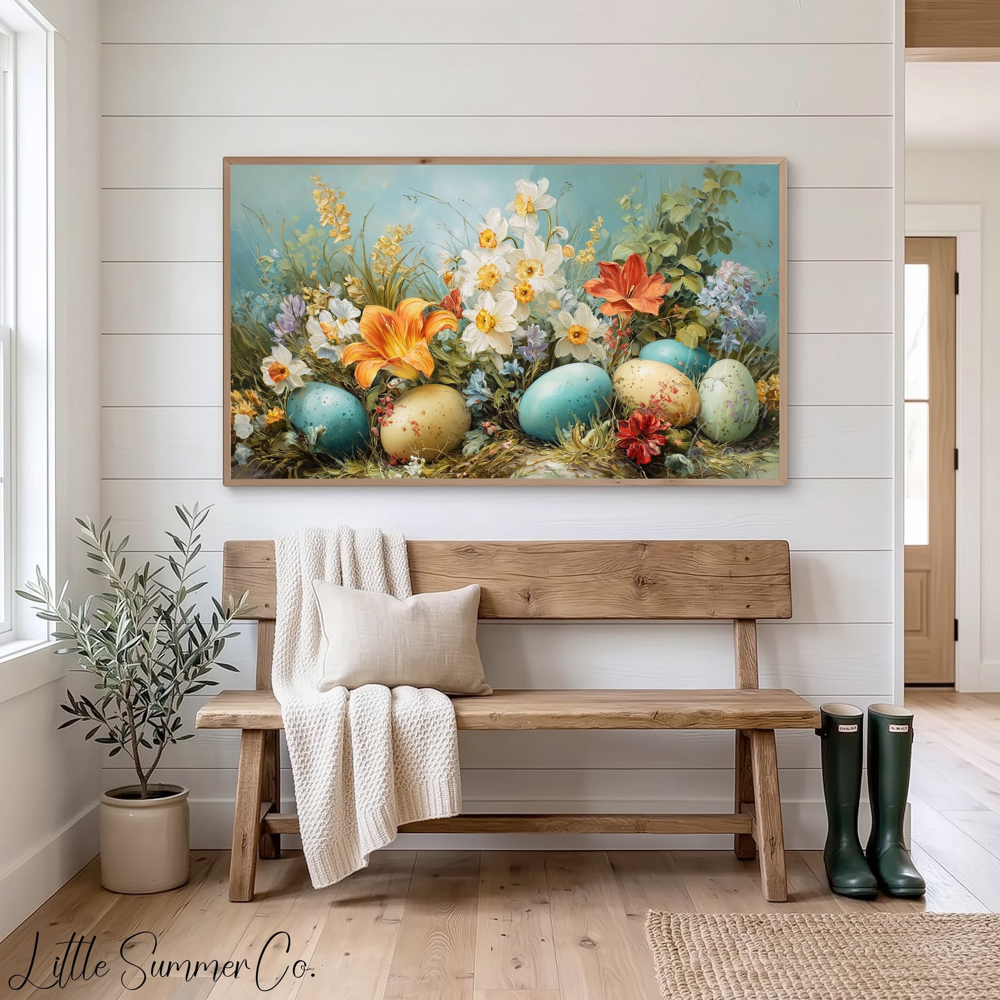 Easter Eggs and Spring Flowers Frame TV Art displayed on a TV