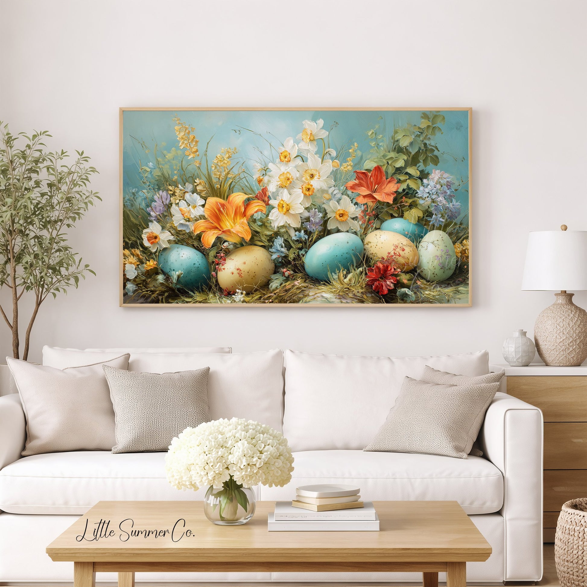 Easter Eggs and Spring Flowers Frame TV Art displayed on a TV