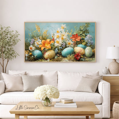 Easter Eggs and Spring Flowers Frame TV Art displayed on a TV